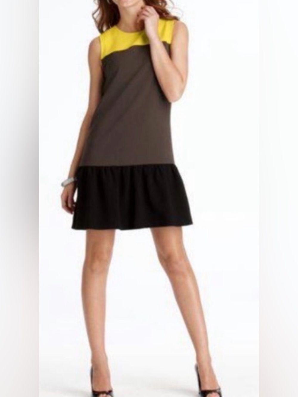 NWT LOFT Colorblock Sleeveless Shift Dress in Brown, Black & Yellow Size 6